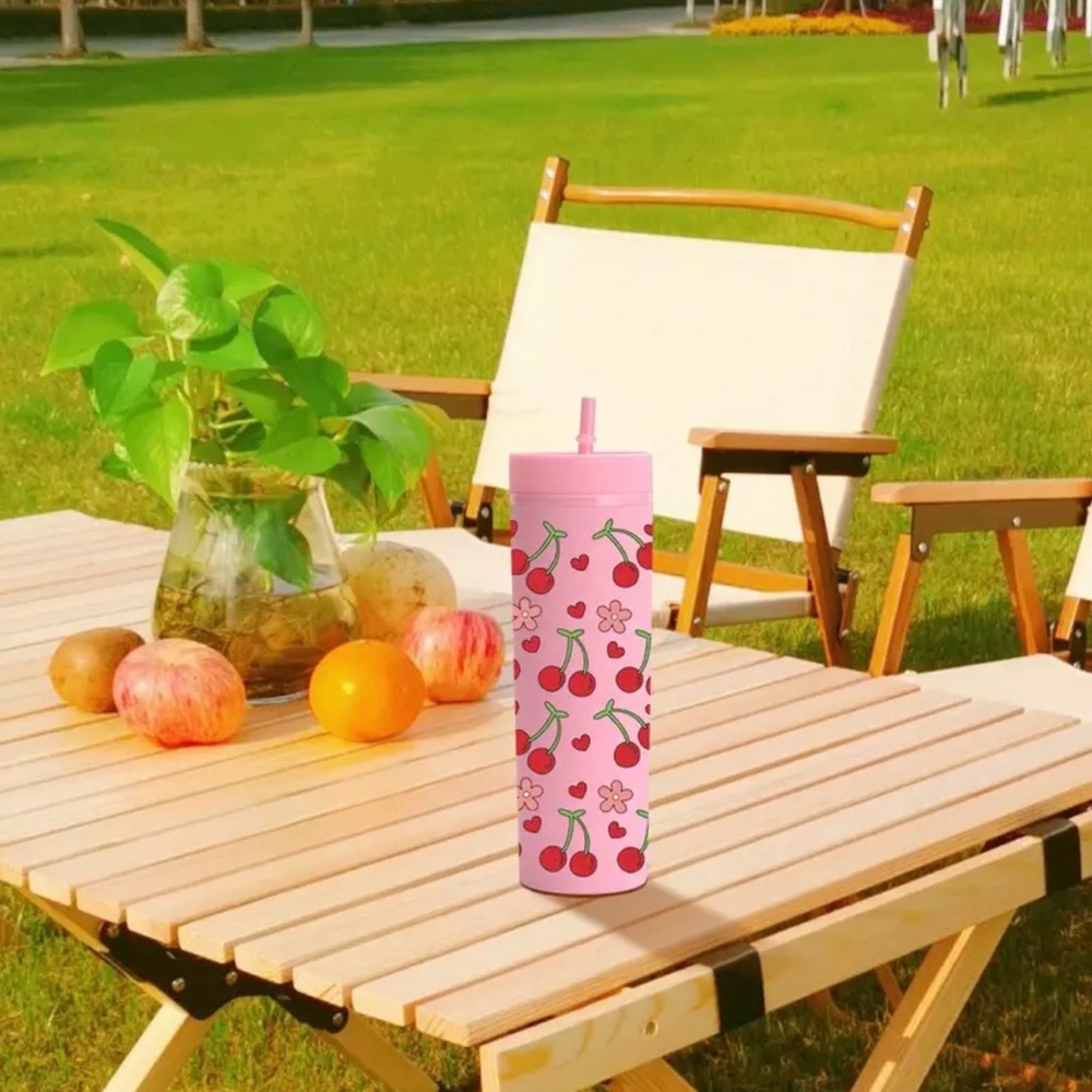 Charming Pink Tumbler with Cherry Motif - Picture 9 of 11